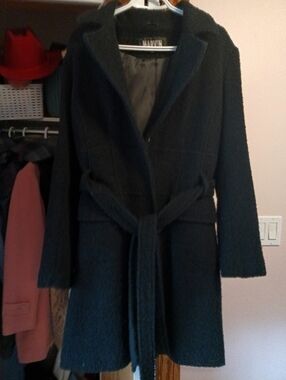 Dark Charcoal Wool Blend Belted Coat